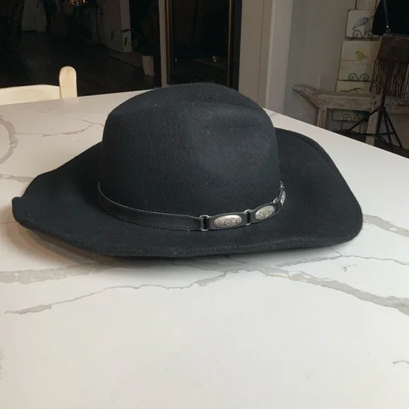 Scala Black Wool Felt Western Cowboy Hat with Concho Band - Picture 3 of 6